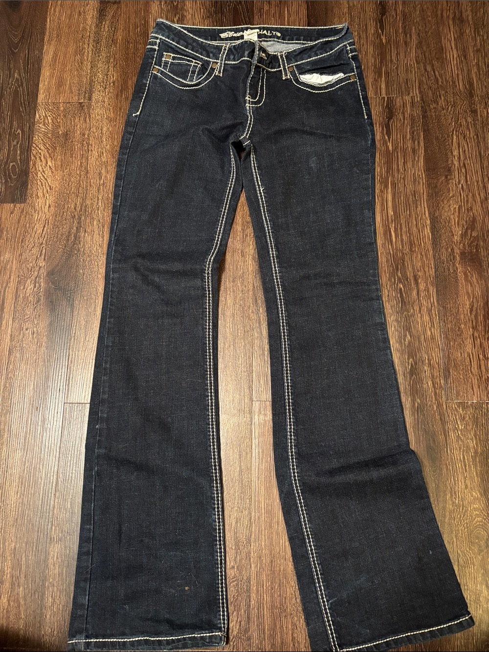 Blue Asphalt Dark Indigo Wide Leg Jeans with Contrast Stitching